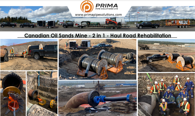 Prima Pipe Solutions performing trenchless haul road pipeline rehabilitation at Canadian Oil Sands Mine