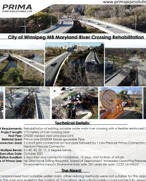 Prima Pipe Solutions rehabilitating potable water main at Maryland River crossing in Winnipeg, MB